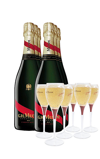 Pack Mumm Cordon Rouge Brut (x6) + 6 copas de regalo