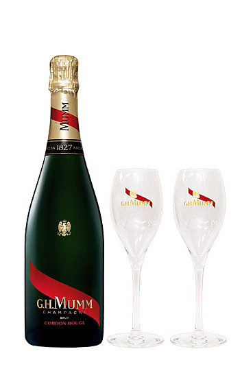 Pack Botella Mumm Cordon Rouge Brut con 2 copas de regalo