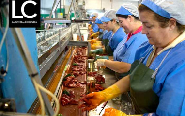 Piquillos asados a punto de ser embotados Piquillos asados a punto de ser embotados