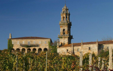 Viñedo O Naranxo con la iglesia y la Rectoral