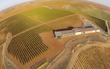 Vista aérea del viñedo y bodega